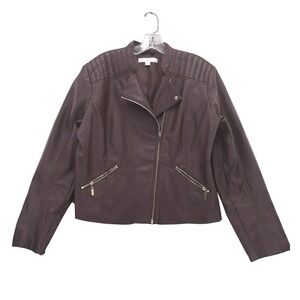 New York & Company PU Faux‎ Leather Moto Jacket Quilted Shoulders XL